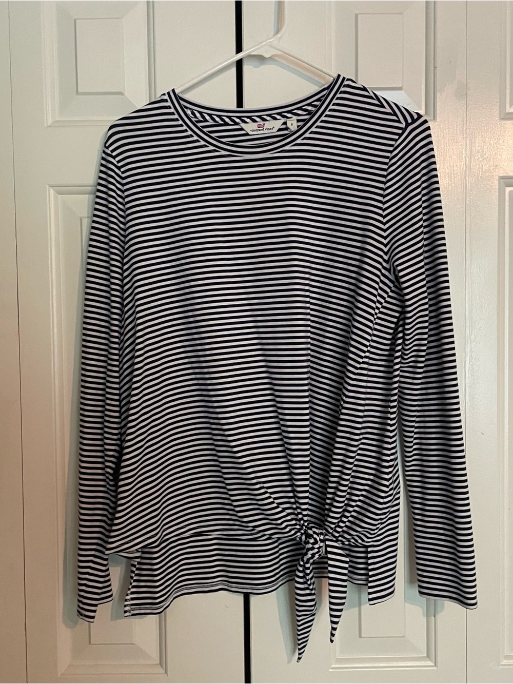 Vineyard Vines Navy & White Striped Long Sleeve Knot Top